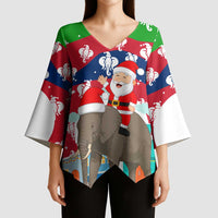 Laos Christmas Kimono Sleeve Blouse with Santa Riding Elephant and Festive Flag Pattern - Wonder Print Shop