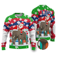 Laos Christmas Ugly Christmas Sweater with Santa Riding Elephant and Festive Flag Pattern - Wonder Print Shop