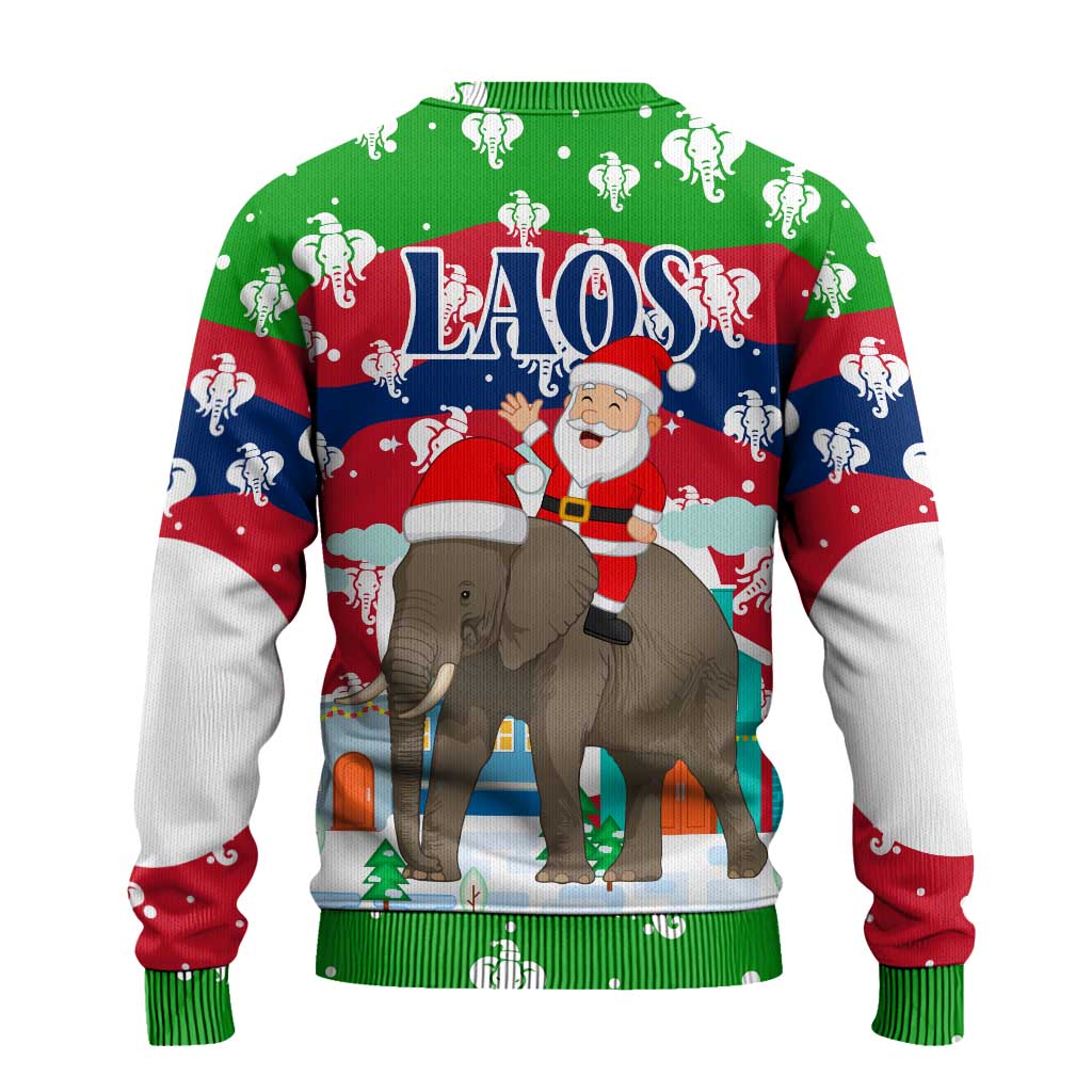 Laos Christmas Ugly Christmas Sweater with Santa Riding Elephant and Festive Flag Pattern - Wonder Print Shop