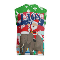 Laos Christmas Knitted V-Neck Vest with Santa Riding Elephant and Festive Flag Pattern - Wonder Print Shop