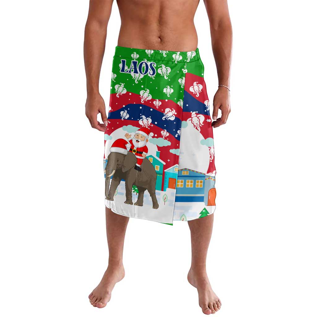 Laos Christmas Lavalava with Santa Riding Elephant and Festive Flag Pattern - Wonder Print Shop