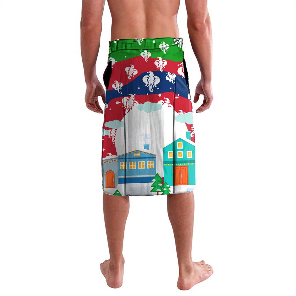 Laos Christmas Lavalava with Santa Riding Elephant and Festive Flag Pattern - Wonder Print Shop