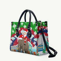 Laos Christmas Leather Bag with Santa Riding Elephant and Festive Flag Pattern - Wonder Print Shop