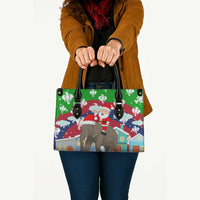 Laos Christmas Leather Bag with Santa Riding Elephant and Festive Flag Pattern - Wonder Print Shop