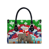 Laos Christmas Leather Bag with Santa Riding Elephant and Festive Flag Pattern - Wonder Print Shop
