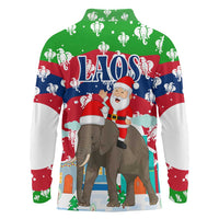 Laos Christmas Long Sleeve Polo Shirt with Santa Riding Elephant and Festive Flag Pattern - Wonder Print Shop