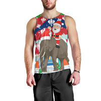 Laos Christmas Men Tank Top with Santa Riding Elephant and Festive Flag Pattern - Wonder Print Shop