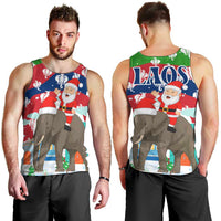 Laos Christmas Men Tank Top with Santa Riding Elephant and Festive Flag Pattern - Wonder Print Shop