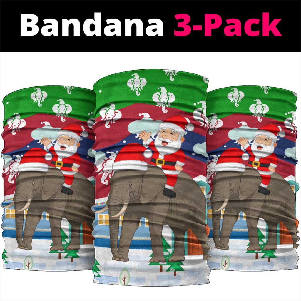 Laos Christmas Neck Gaiter with Santa Riding Elephant and Festive Flag Pattern - Wonder Print Shop