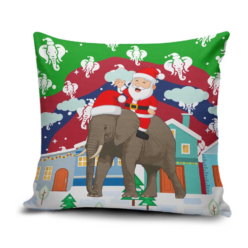 Laos Christmas Pillow Cover with Santa Riding Elephant and Festive Flag Pattern - Wonder Print Shop