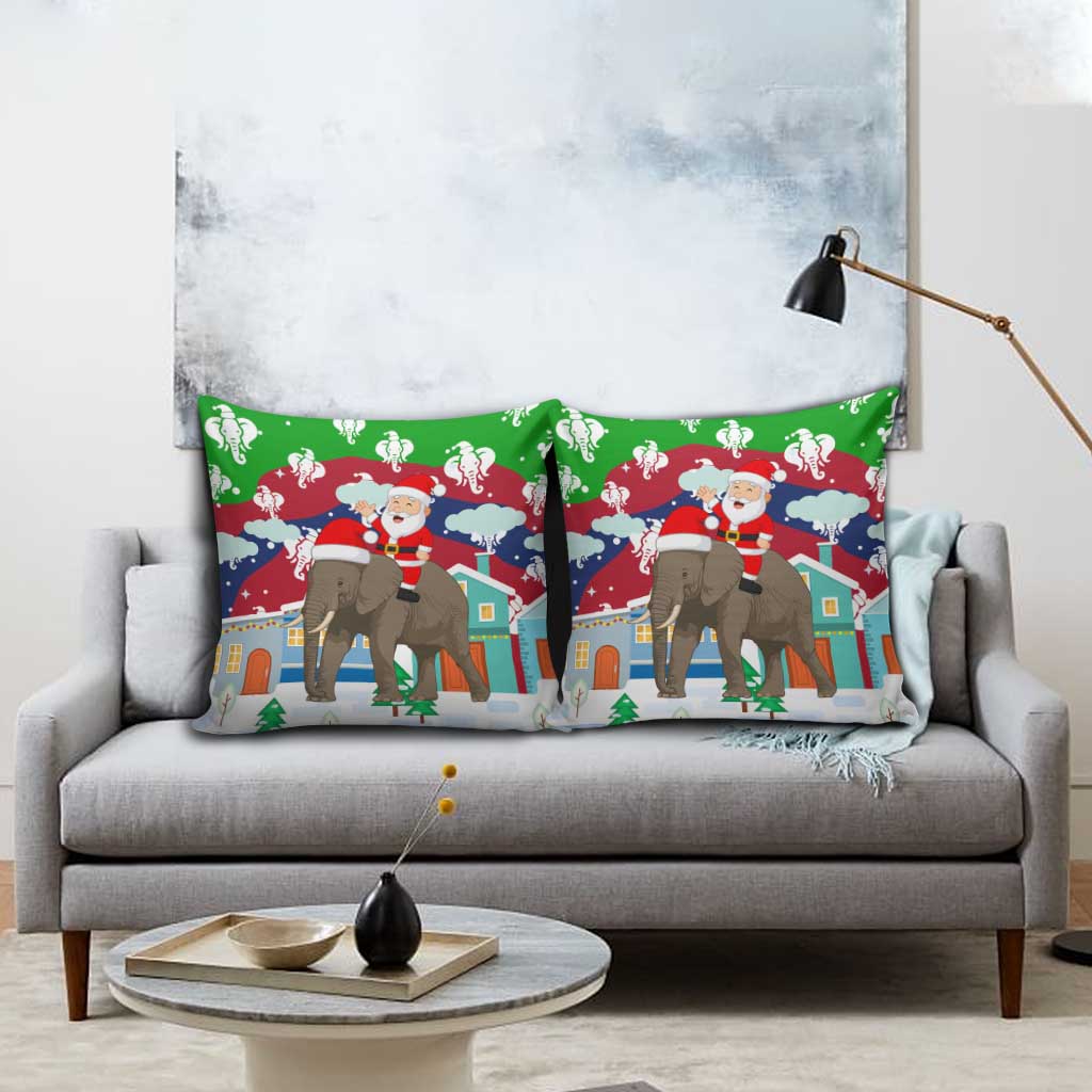 Laos Christmas Pillow Cover with Santa Riding Elephant and Festive Flag Pattern - Wonder Print Shop