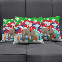 Laos Christmas Pillow Cover with Santa Riding Elephant and Festive Flag Pattern - Wonder Print Shop