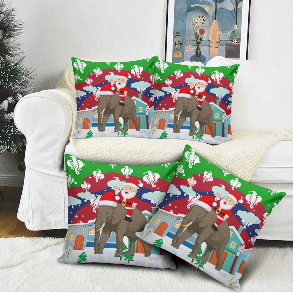 Laos Christmas Pillow Cover with Santa Riding Elephant and Festive Flag Pattern - Wonder Print Shop