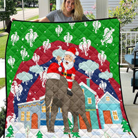 Laos Christmas Quilt with Santa Riding Elephant and Festive Flag Pattern - Wonder Print Shop