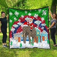 Laos Christmas Quilt with Santa Riding Elephant and Festive Flag Pattern - Wonder Print Shop