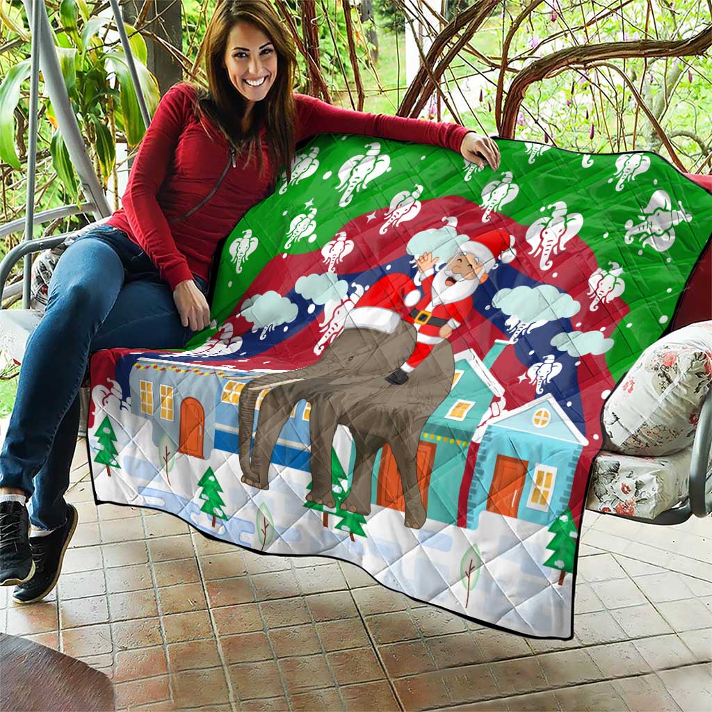 Laos Christmas Quilt with Santa Riding Elephant and Festive Flag Pattern - Wonder Print Shop