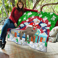 Laos Christmas Quilt with Santa Riding Elephant and Festive Flag Pattern - Wonder Print Shop