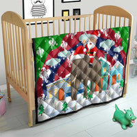 Laos Christmas Quilt with Santa Riding Elephant and Festive Flag Pattern - Wonder Print Shop