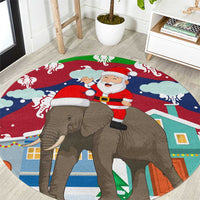 Laos Christmas Round Carpet with Santa Riding Elephant and Festive Flag Pattern - Wonder Print Shop