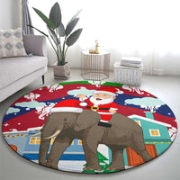 Laos Christmas Round Carpet with Santa Riding Elephant and Festive Flag Pattern - Wonder Print Shop