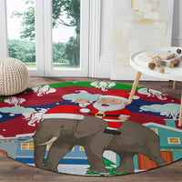 Laos Christmas Round Carpet with Santa Riding Elephant and Festive Flag Pattern - Wonder Print Shop
