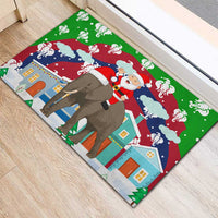 Laos Christmas Rubber Doormat with Santa Riding Elephant and Festive Flag Pattern - Wonder Print Shop