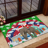 Laos Christmas Rubber Doormat with Santa Riding Elephant and Festive Flag Pattern - Wonder Print Shop