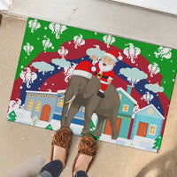 Laos Christmas Rubber Doormat with Santa Riding Elephant and Festive Flag Pattern - Wonder Print Shop