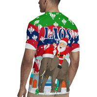 Laos Christmas Rugby Jersey with Santa Riding Elephant and Festive Flag Pattern - Wonder Print Shop