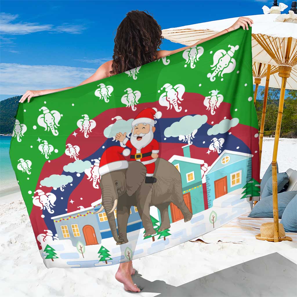 Laos Christmas Sarong with Santa Riding Elephant and Festive Flag Pattern - Wonder Print Shop