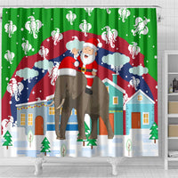 Laos Christmas Shower Curtain with Santa Riding Elephant and Festive Flag Pattern - Wonder Print Shop