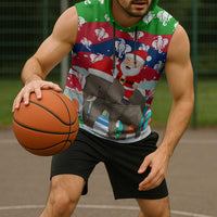 Laos Christmas Sleeveless Hoodie with Santa Riding Elephant and Festive Flag Pattern - Wonder Print Shop