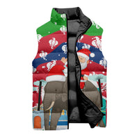 Laos Christmas Sleeveless Puffer Jacket with Santa Riding Elephant and Festive Flag Pattern - undefined