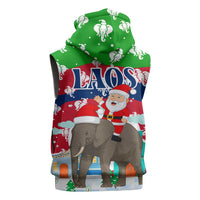 Laos Christmas Sleeveless Zip Hoodie with Santa Riding Elephant and Festive Flag Pattern - Wonder Print Shop