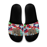 Laos Christmas Slide Sandals with Santa Riding Elephant and Festive Flag Pattern - Wonder Print Shop