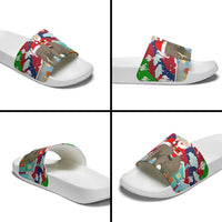 Laos Christmas Slide Sandals with Santa Riding Elephant and Festive Flag Pattern - Wonder Print Shop