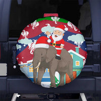 Laos Christmas Spare Tire Cover with Santa Riding Elephant and Festive Flag Pattern - Wonder Print Shop