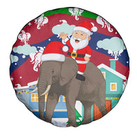 Laos Christmas Spare Tire Cover with Santa Riding Elephant and Festive Flag Pattern - Wonder Print Shop
