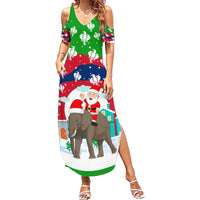 Laos Christmas Summer Maxi Dress with Santa Riding Elephant and Festive Flag Pattern - Wonder Print Shop