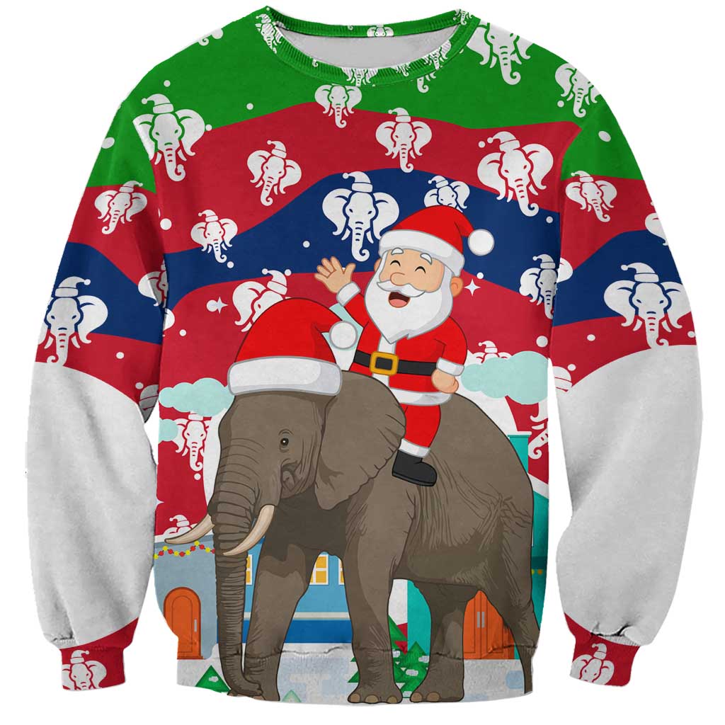 Laos Christmas Sweatshirt with Santa Riding Elephant and Festive Flag Pattern - Wonder Print Shop