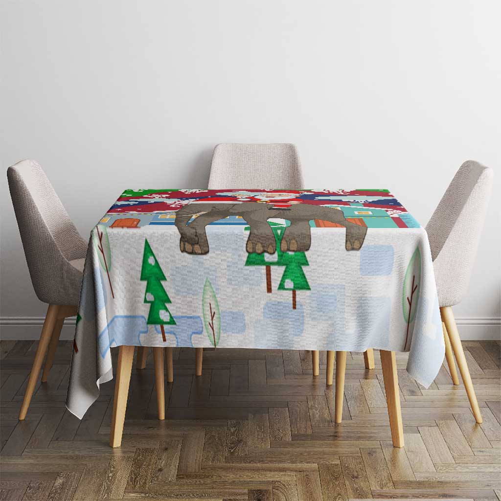 Laos Christmas Tablecloth with Santa Riding Elephant and Festive Flag Pattern - Wonder Print Shop
