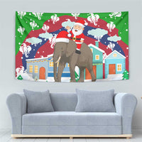 Laos Christmas Tapestry with Santa Riding Elephant and Festive Flag Pattern - Wonder Print Shop