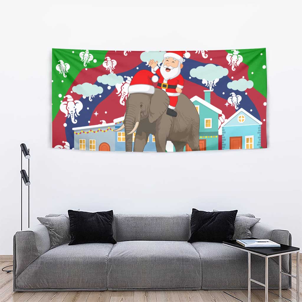 Laos Christmas Tapestry with Santa Riding Elephant and Festive Flag Pattern - Wonder Print Shop