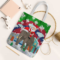 Laos Christmas Tote Bag with Santa Riding Elephant and Festive Flag Pattern - Wonder Print Shop