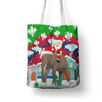 Laos Christmas Tote Bag with Santa Riding Elephant and Festive Flag Pattern - Wonder Print Shop