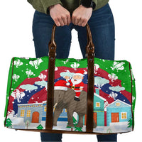 Laos Christmas Travel Bag with Santa Riding Elephant and Festive Flag Pattern - Wonder Print Shop