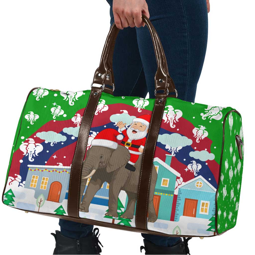 Laos Christmas Travel Bag with Santa Riding Elephant and Festive Flag Pattern - Wonder Print Shop