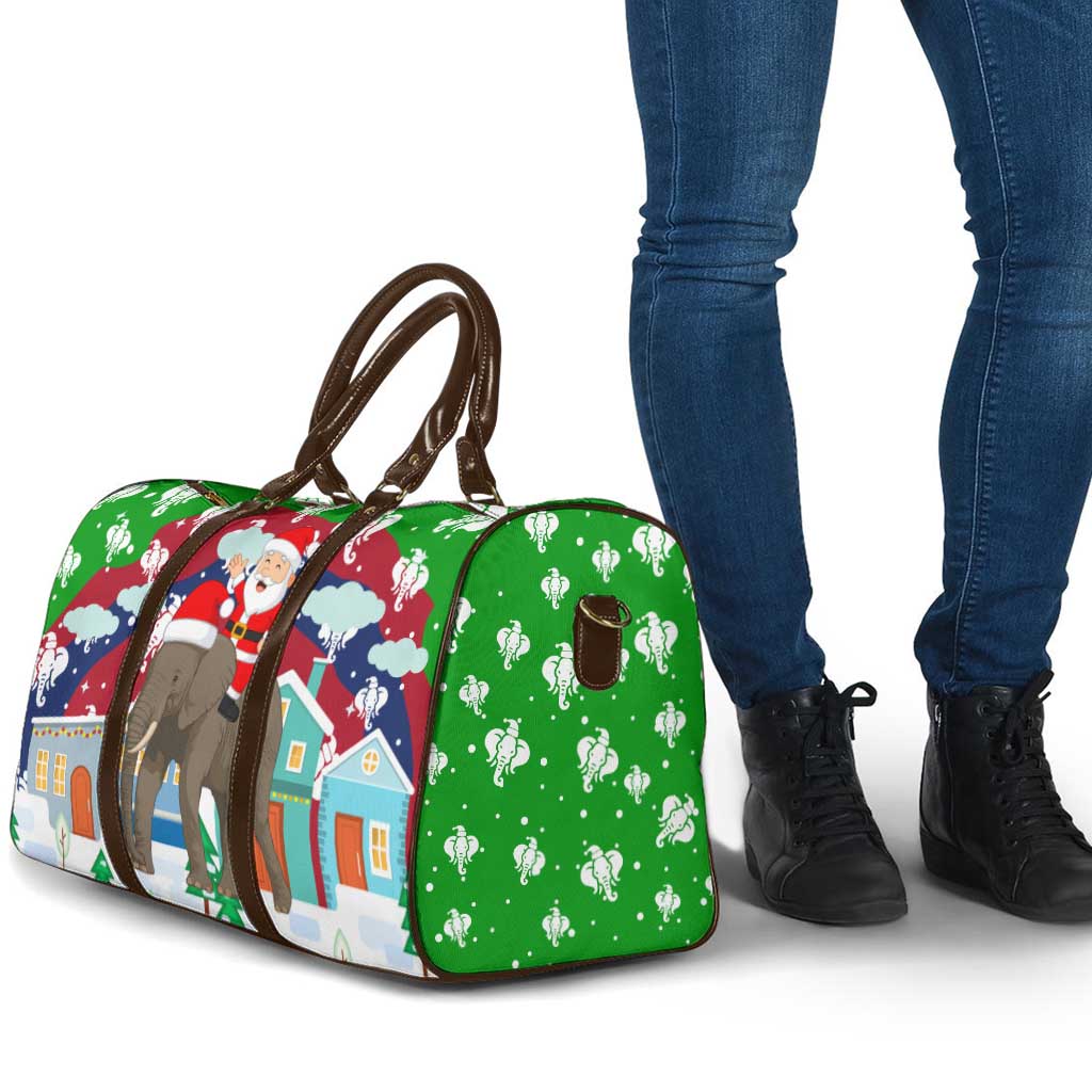 Laos Christmas Travel Bag with Santa Riding Elephant and Festive Flag Pattern - Wonder Print Shop
