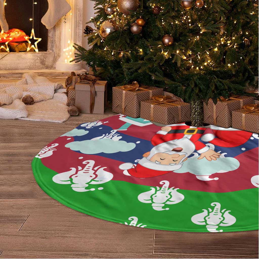 Laos Christmas Tree Skirt with Santa Riding Elephant and Festive Flag Pattern - Wonder Print Shop