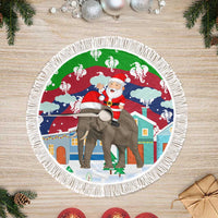 Laos Christmas Tree Skirt with Santa Riding Elephant and Festive Flag Pattern - Wonder Print Shop